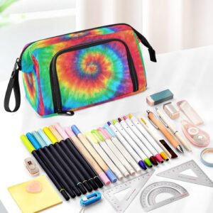 DEHOZO Portable Pencil Case Pen Bag with Zipper, Rainbow Art Tie Dye Large Pencil Pouch Pen Case Stationery Bag for Office School Student, Multifunctional Pen Box for Girl Boy Men Women