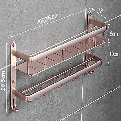 Towel Racks Towel Rack Towel Rail Bath Towel Shelf Bathroom Towel Rack Shelf with Multi Towel Bar, Double Wall-Mounted Towel Holder Rails with Hooks-Pink/60cm Bathroom Decor Towel Rack-Pink-40cm(40cm)