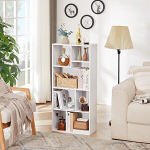 VECELO 42" Modern White Bookshelf, 7 Cube Organizer Bookcase,Fits Tallest Hardcovers, Horizontal Available,Floor Standing Display,Easy Assembly, Pearl White