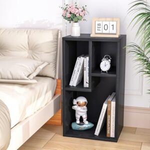 VECELO Small Bookshelf, 3 Cube Shelf, Fits Tallest Hardcovers, Horizontal Available, Modern Storage Organzier for Small Spaces, Matte Black