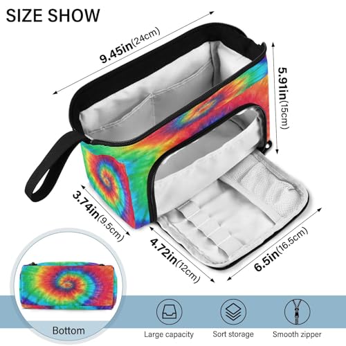 DEHOZO Portable Pencil Case Pen Bag with Zipper, Rainbow Art Tie Dye Large Pencil Pouch Pen Case Stationery Bag for Office School Student, Multifunctional Pen Box for Girl Boy Men Women