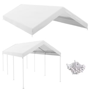 Generic 10x20 Canopy Replacement Cover, Heavy Duty Carport Canopy, UV Resistant Car Tent Cover, Water Resistant Car Port Cover with Ball Bungee Cords, White, Only Cover, W2225P164083