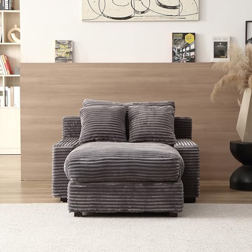 Eafurn Corduroy Upholstered Chaise Lounge Sofa with Thicked Cushions, Oversized Chair Singel Lazy Sofá Convertible Daybed Recliner Sleeper Couch Bed for Relaxing in Living Room Bedroom