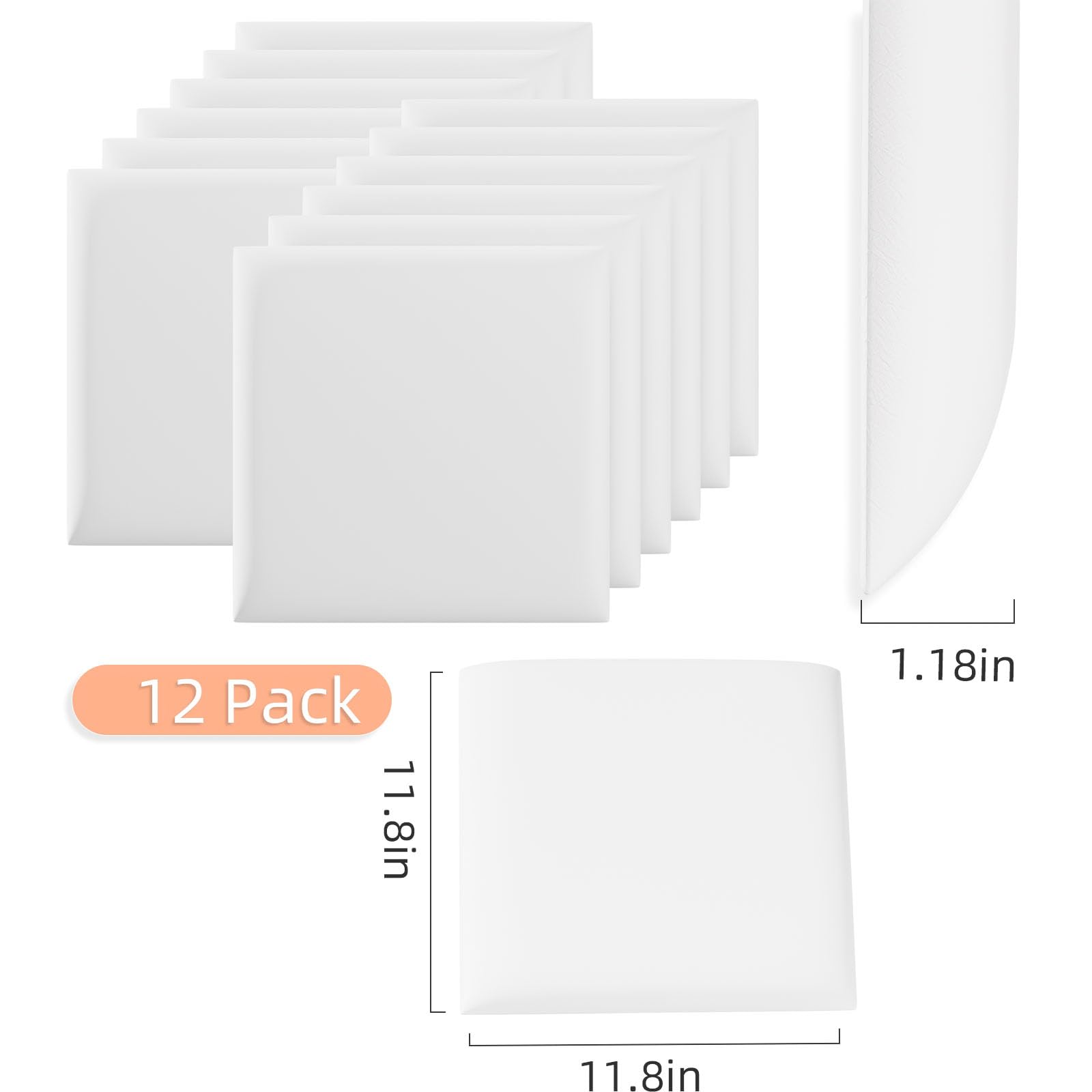 Umedol 3D Anti-Collision Wall Padding for Kids, White Peel and Stick headboard Panels, Self-Adhesive Headboard Panels for Wall, Bedroom/Living Room Upholstered Wall Panel(12 Pack -11.8" x 11.8")