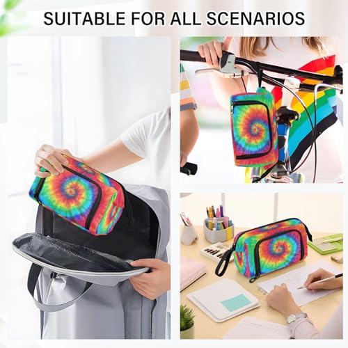 DEHOZO Portable Pencil Case Pen Bag with Zipper, Rainbow Art Tie Dye Large Pencil Pouch Pen Case Stationery Bag for Office School Student, Multifunctional Pen Box for Girl Boy Men Women