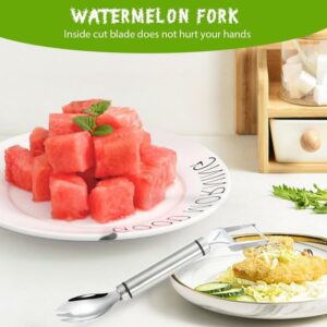 2-in-1 Stainless Steel Fruit Cutter, 2024 New Watermelon Fork Slicer Cutter Slicer Tool, Dual Head Fruit Forks Slicer Watermelon Cutter Tool, Summer Fruit Cutting Fork for Home Kitchen Gadget(2pcs)