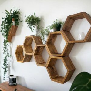 MUOSI Hexagon Shelves, Plant Shelves, Wide Hexagons Shelves, Honeycomb Shelves, Wall Decor （ Provincial I*Set of 6 Hexagons ）