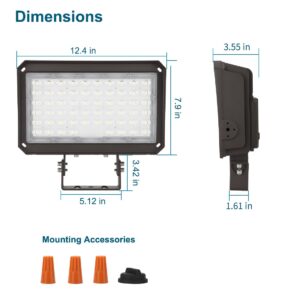 Xbuyee 150W LED Flood Light with Dusk-to-Dawn Photocell, 130lm/W 5000K Daylight 100-277V IP65 Waterproof, 150W-100W-75W Adjustable, LED Parking Lot Light with Trunnion Mount, ETL