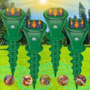 ultrasonic mole repellent outdoor, 2024 upgrade mole repellent solar-powered for lawn garden yard, mole and vole repellent waterproof, effectively repels gophers snake chipmunks groundhogs, 4 pack