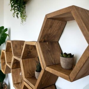 MUOSI Hexagon Shelves, Plant Shelves, Wide Hexagons Shelves, Honeycomb Shelves, Wall Decor （ Provincial I*Set of 6 Hexagons ）