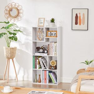 VECELO 42" Modern White Bookshelf, 7 Cube Organizer Bookcase,Fits Tallest Hardcovers, Horizontal Available,Floor Standing Display,Easy Assembly, Pearl White