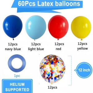 60pcs Carnival Circus Balloon 12 Inches Red Yellow and Blue Balloons with Rainbow Confetti Balloons for Birthday Party Carnival Theme Decorations