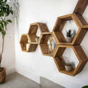 MUOSI Hexagon Shelves, Plant Shelves, Wide Hexagons Shelves, Honeycomb Shelves, Wall Decor （ Provincial I*Set of 6 Hexagons ）