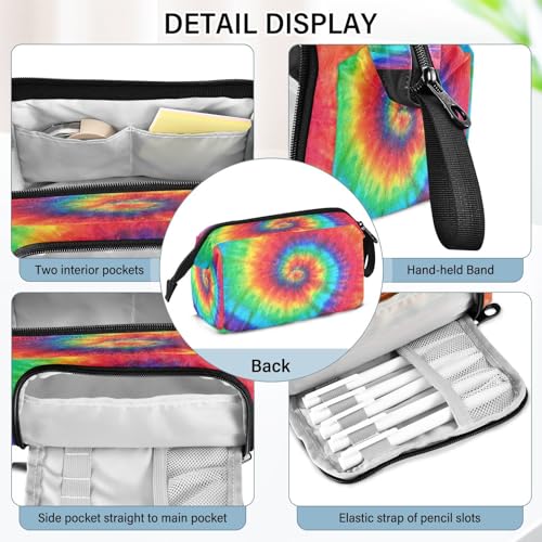 DEHOZO Portable Pencil Case Pen Bag with Zipper, Rainbow Art Tie Dye Large Pencil Pouch Pen Case Stationery Bag for Office School Student, Multifunctional Pen Box for Girl Boy Men Women