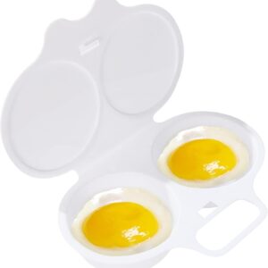 White Egg Poacher, Microwave Egg Boiler Poacher, Microwave Egg Poacher, 2 Cavity Nonstick Poached Egg Maker With Lid, Egg Poacher Microwave Egg Cooker, Double Drain Poached Egg Cups Specialty Cookware