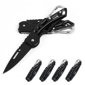 gerderk 4 pack folding pocket knife, pocket knife with chain, only 2.5 in. blade - edc knife for camping hiking fishing for men and women (black)