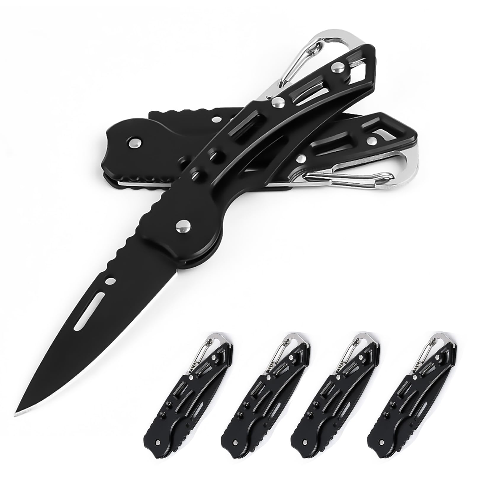 Gerderk 4 Pack Folding Pocket Knife, Pocket Knife with Chain, Only 2.5 in. Blade - EDC Knife for Camping Hiking Fishing for Men and Women (Black)