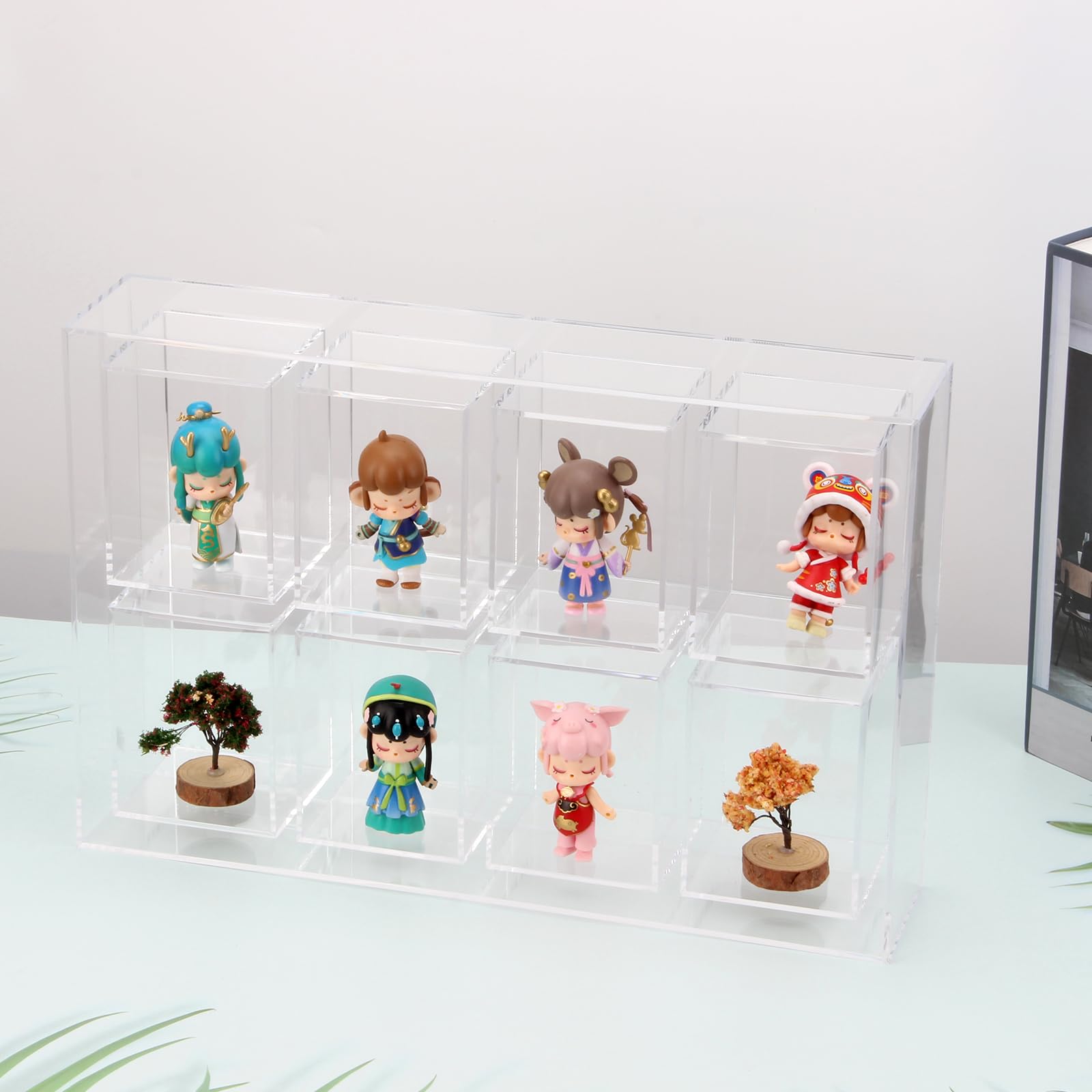 Kcgani Clear Acrylic Display Case for Figures, 8 Grids Collection Box Mineral Crystal Display Box, Acrylic Desktop Organizer for Action Figure Collectibles Holder Anime Figurine Mini Toys Storage Box