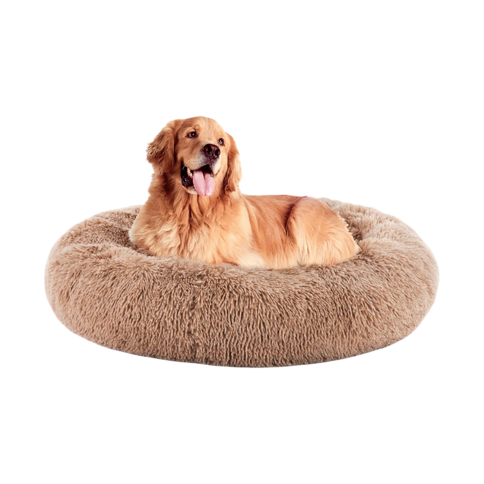 Sweetcrispy Calming Dog Bed for Large Dogs, Washable Large Pet Bed, 36 Inch Anti-Slip Round Fluffy Plush Faux Fur Dog Bed, Fits up to 90 lbs Pets, Brown