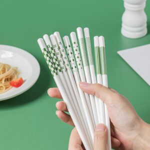 5 Pairs Ceramic Chopsticks, 24.5cm/9.65inch High-grade Bone Porcelain Chinese Chopsticks with Gift Box, Dishwasher Safe Microwave Safe Reusable Chopsticks for Family, Hotel, Hepburn-Green