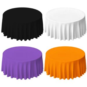 4 pcs halloween round disposable tablecloths waterproof table cloths plastic white black purple orange round table cover for table decorations halloween party dining buffet outdoor camping picnic