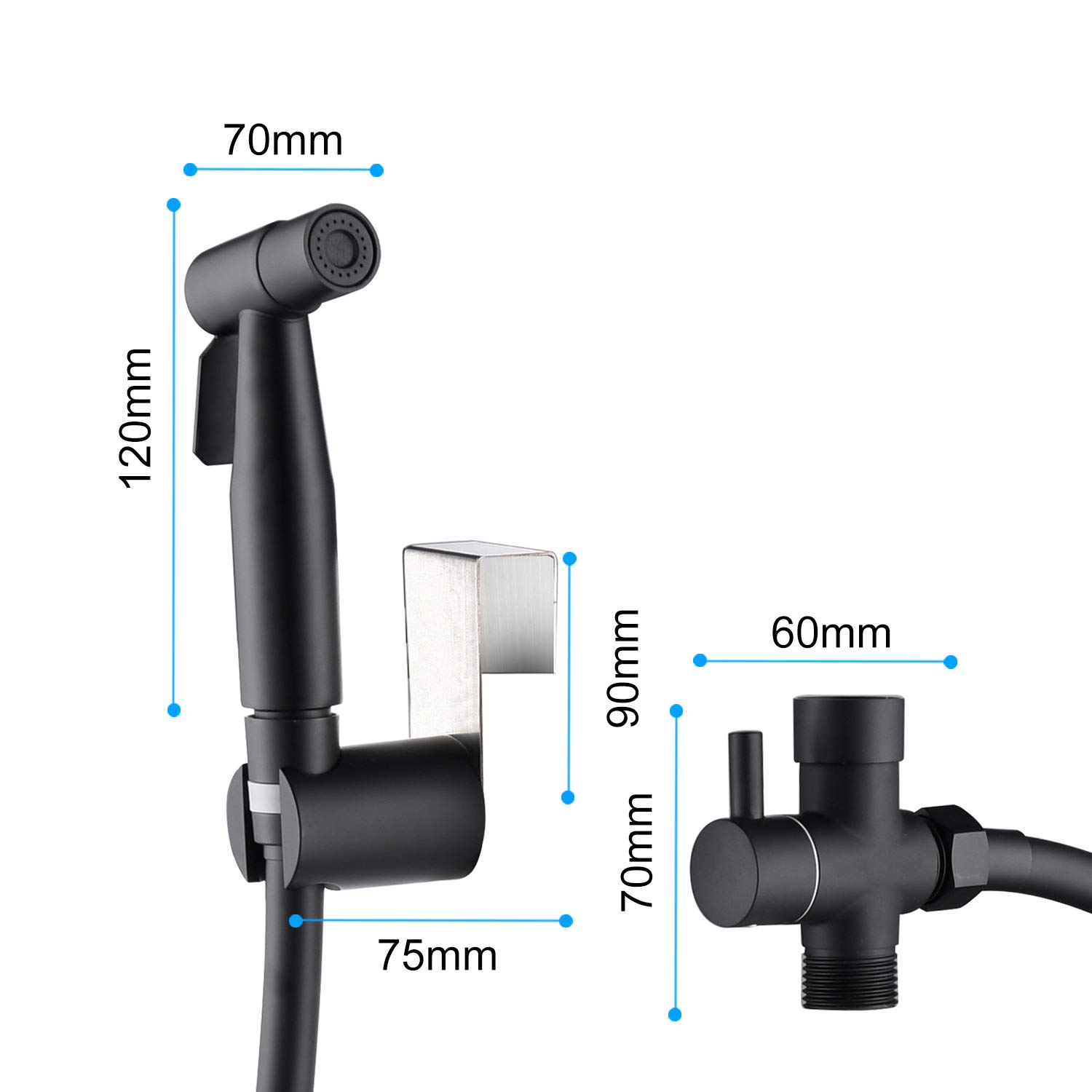 Handheld Bidet Sprayer for Toilet, Stainless Steel Metal Made Baby Cloth Diaper Spraying Kit, Bathroom Toilet Bidet Attachment Set for Bathing Pets and Feminine Hygiene, Matte Black