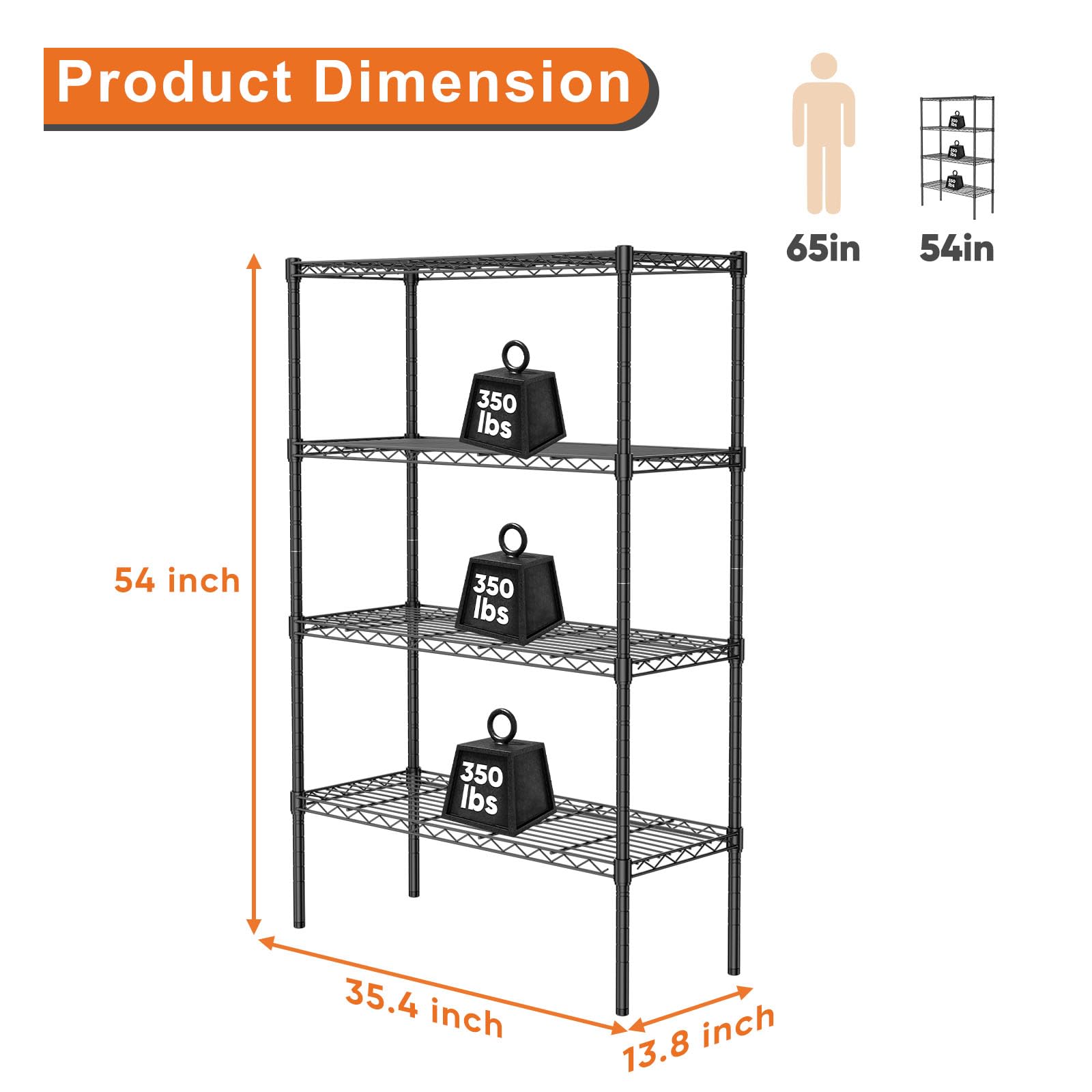 Sweetcrispy 4-Tier Storage Shelving Unit, Adjustable Metal Wire Racks Heavy Duty Standing Shelf Organizer for Kitchen, Closet, Pantry, Garage, Bathroom, Laundry (13.8" D x 35.4" W x 54" H)