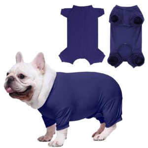 unipup dog surgery recovery suit after spay, blue dogs surgical recovery suit, highly-stretchy dog onesie, pet after surgery wear substitute e-collar & cone