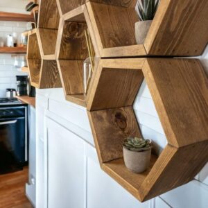 MUOSI Hexagon Shelves, Plant Shelves, Wide Hexagons Shelves, Honeycomb Shelves, Wall Decor （ Provincial I*Set of 6 Hexagons ）