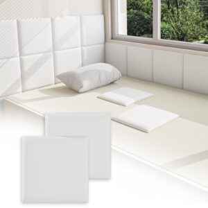 umedol 3d anti-collision wall padding for kids, white peel and stick headboard panels, self-adhesive headboard panels for wall, bedroom/living room upholstered wall panel(12 pack -11.8" x 11.8")