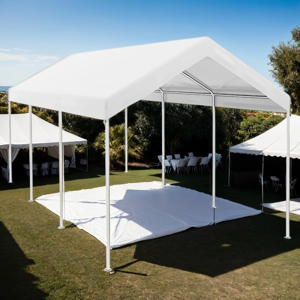 Generic 10x20 Canopy Replacement Cover, Heavy Duty Carport Canopy, UV Resistant Car Tent Cover, Water Resistant Car Port Cover with Ball Bungee Cords, White, Only Cover, W2225P164083