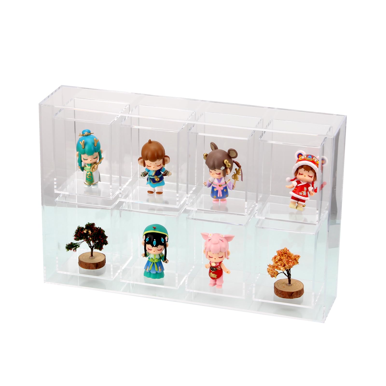 Kcgani Clear Acrylic Display Case for Figures, 8 Grids Collection Box Mineral Crystal Display Box, Acrylic Desktop Organizer for Action Figure Collectibles Holder Anime Figurine Mini Toys Storage Box