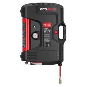 ecomax portable air compressor, wall-mount compressor with 30 feet air hose, mini tank 125 psi max pressure & 1.5 hp, oil-free long life cycle for shop, garage and home