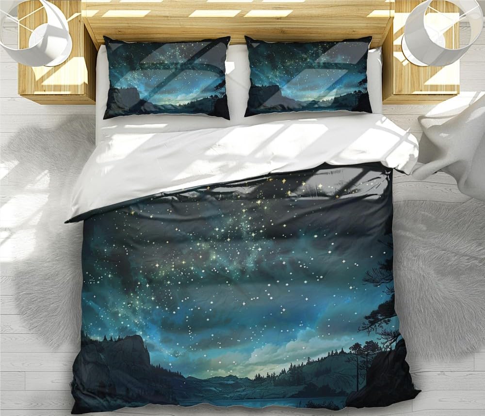 Aimery Starry Night Duvet Cover Set - Enchanting Starry Sky Design, Luxurious Microfiber Comforter for All Seasons with Captivating Celestial Patterns (King (104"x90"),04)