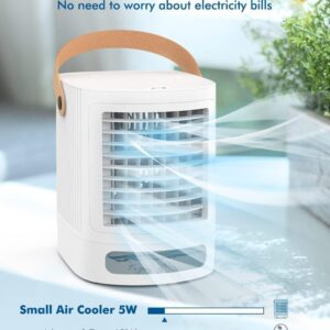 FANCOLE Portable Air Conditioners, 3-IN-1 Small Air Conditioner w/ 3-Level Humidify & 3 Speeds, 7-Color Night Lights, Top Fill Tank for 8H Cooling, Desk Mini Air Conditioner for Bedroom Room Office