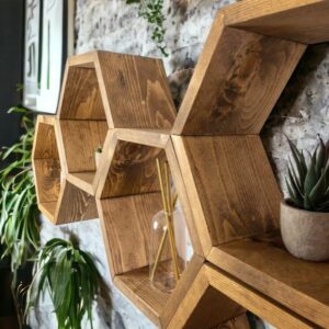 MUOSI Hexagon Shelves, Plant Shelves, Wide Hexagons Shelves, Honeycomb Shelves, Wall Decor （ Provincial I*Set of 6 Hexagons ）