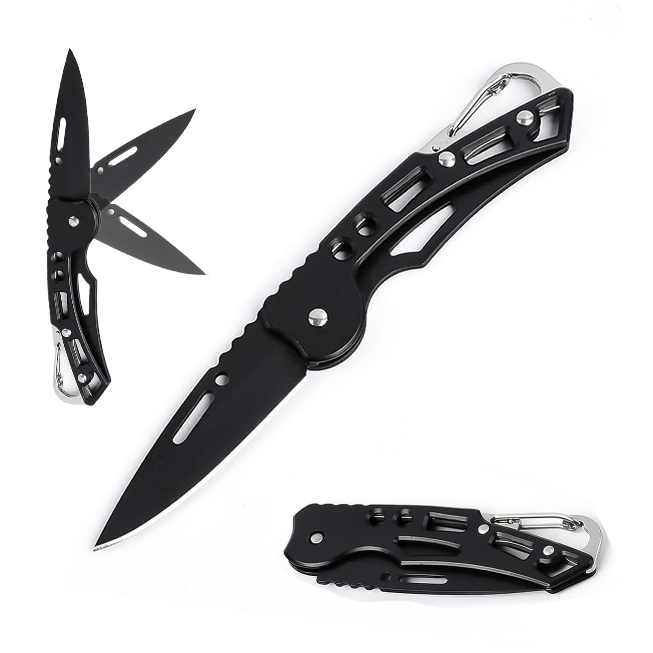 Gerderk 4 Pack Folding Pocket Knife, Pocket Knife with Chain, Only 2.5 in. Blade - EDC Knife for Camping Hiking Fishing for Men and Women (Black)