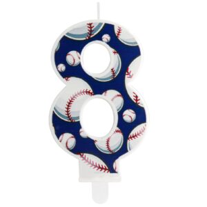 baseball birthday number 8 candles,blue white baseball birthday candles for cake,baseball themed candle cake topper for baseball lover player decorations anniversary celebrations supplies (number 8)