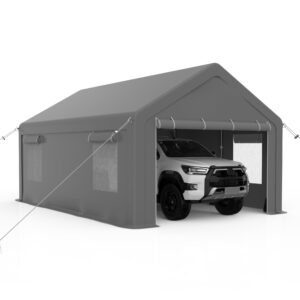 garveelife 10x20ft carport heavy duty, portable garage with 2 doors + 4 window, upgraded carport with reinforced steel poles, uv resistant waterproof tarp, portable carport for car, truck, boat