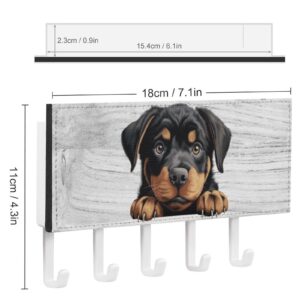 Rottweiler Key Holder Dog Mom Gift Wall Mount Key Hanger Self Adhesive Key Hanging Rack Rustic Mail Holder Decorative for Home Office Entryway 7x4 Inch