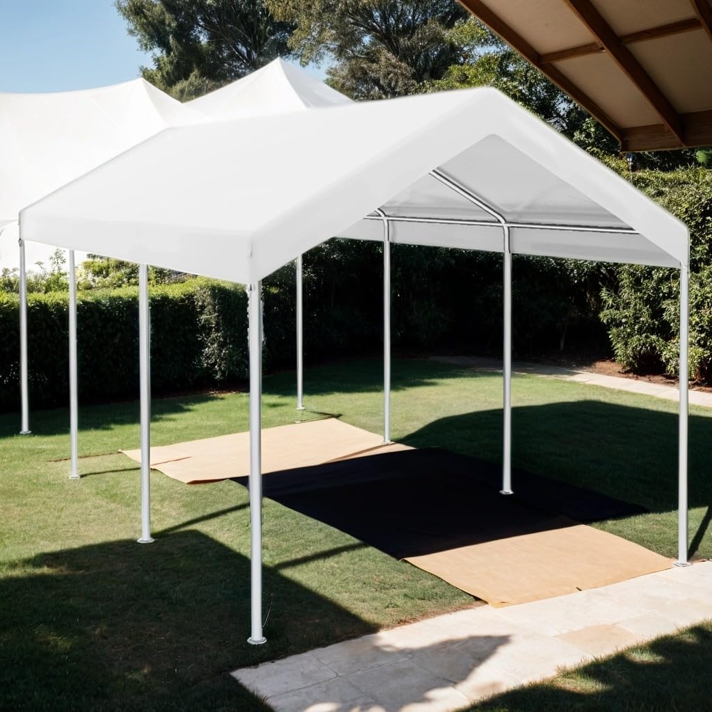 Generic 10x20 Canopy Replacement Cover, Heavy Duty Carport Canopy, UV Resistant Car Tent Cover, Water Resistant Car Port Cover with Ball Bungee Cords, White, Only Cover, W2225P164083