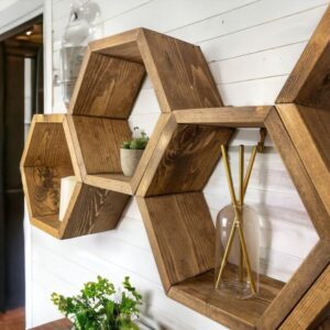 MUOSI Hexagon Shelves, Plant Shelves, Wide Hexagons Shelves, Honeycomb Shelves, Wall Decor （ Provincial I*Set of 6 Hexagons ）