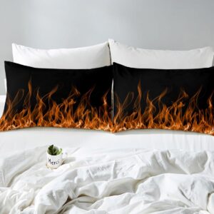 Feelyou Flame Duvet Cover Set Kawaii Decor Bedding Set for Kids Boys Women Orange Flame Comforter Cover Set Chic Quilt Cover with 2 Pillowcases 3Pcs Bedding King