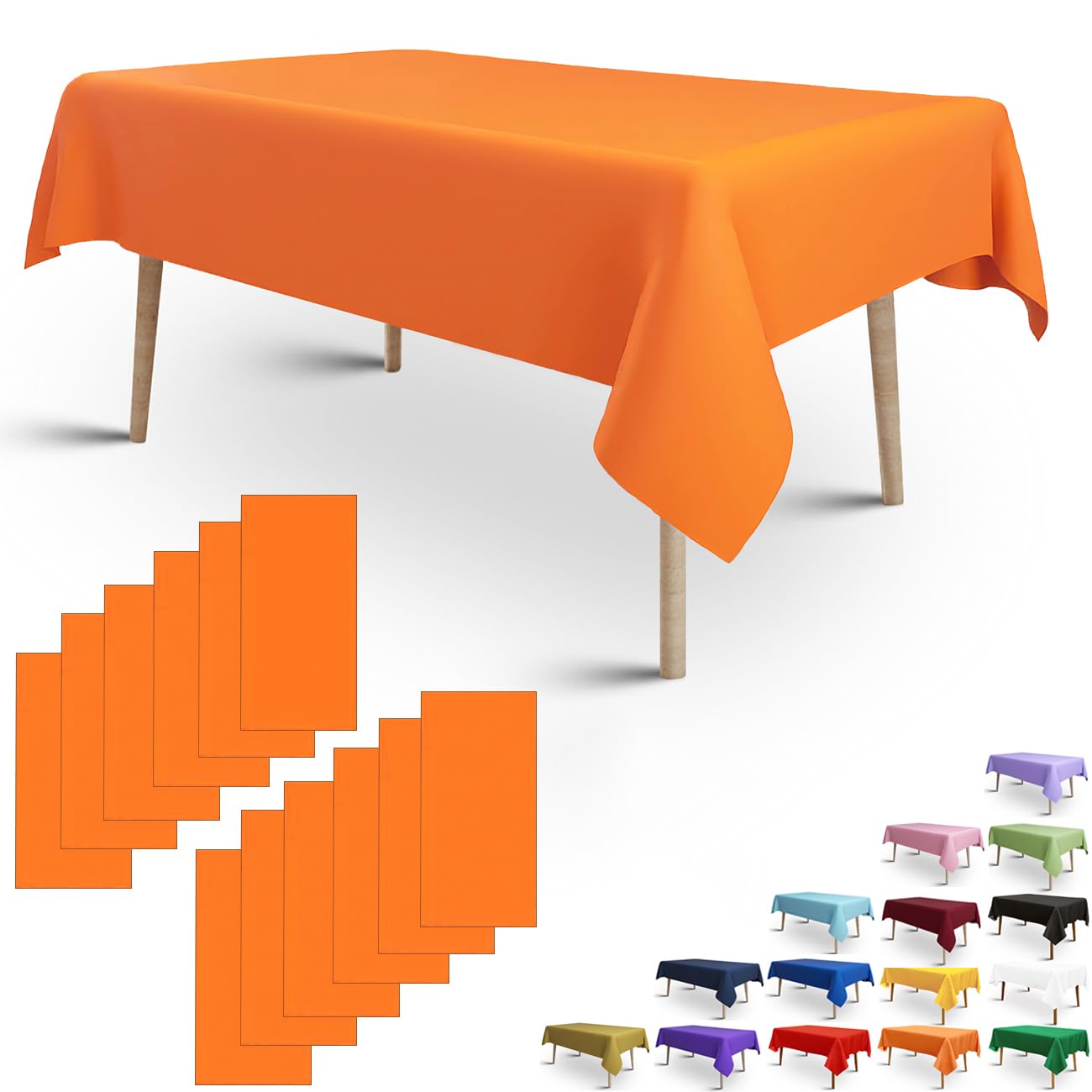 FULDGAENR Orange Plastic Tablecloth, Disposable Orange Table Cloths Plastic 54x108 Inch Size for 6-8 Foot Rectangle Table Indoor/Outdoor Parties Birthdays Weddings Anniversary - 1 Pack, Orange