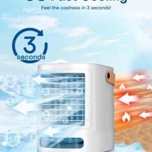 FANCOLE Portable Air Conditioners, 3-IN-1 Small Air Conditioner w/ 3-Level Humidify & 3 Speeds, 7-Color Night Lights, Top Fill Tank for 8H Cooling, Desk Mini Air Conditioner for Bedroom Room Office