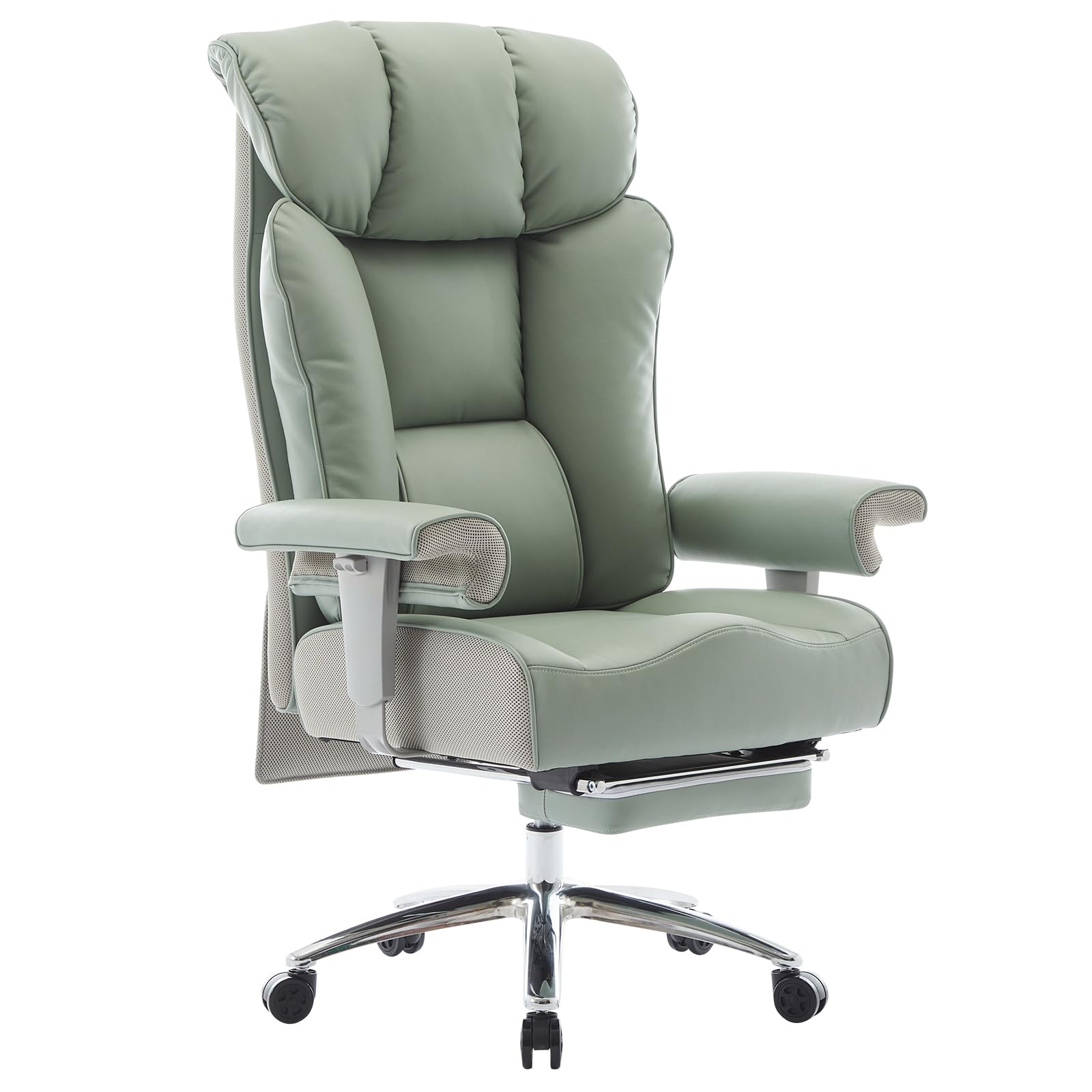 Efomao Big and Tall Office Chair 450lbs, Ergonomic Office Chair, Executive Office Chair for Heavy People, Computer Chair with Foot Rest, High Back Office Chair, PU Leather Green Office Chair