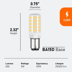 Maelsrlg BA15D LED Bulb, 50W Equivalent, 120 Volt, Soft White 2700K, Dimmable, Double Contact Bayonet Base, 5W 600 Lumen, 5-Pack