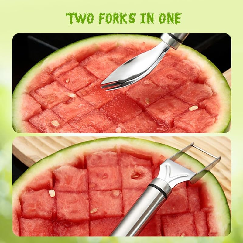 2-in-1 Stainless Steel Fruit Cutter, 2024 New Watermelon Fork Slicer Cutter Slicer Tool, Dual Head Fruit Forks Slicer Watermelon Cutter Tool, Summer Fruit Cutting Fork for Home Kitchen Gadget(2pcs)