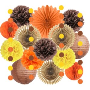 fall party decorations kit yellow orange brown paper hanging fans paper lanterns orange brown yellow party decorations for birthday autumn orange and brown baby shower bridal shower wedding fall decor