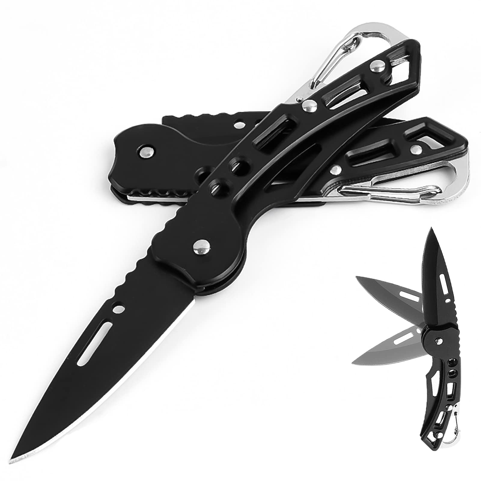 Gerderk 4 Pack Folding Pocket Knife, Pocket Knife with Chain, Only 2.5 in. Blade - EDC Knife for Camping Hiking Fishing for Men and Women (Black)